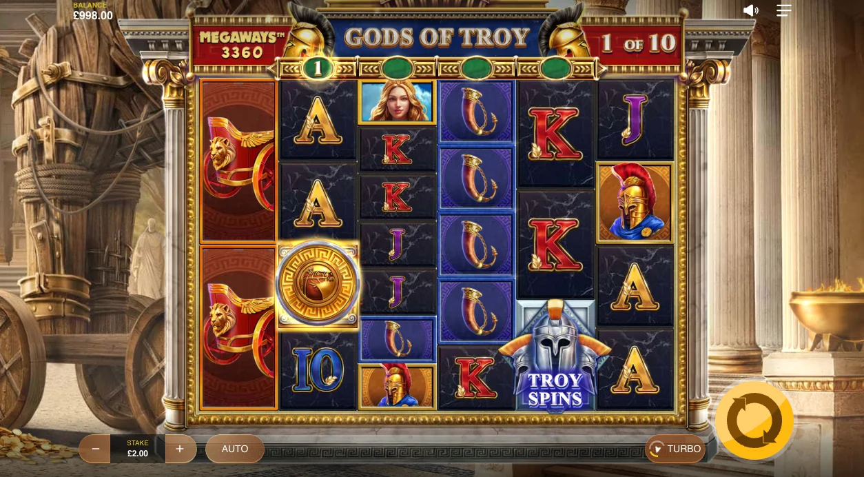 Gods of Troy Megaways Bonus Features - Chain Reaction, Golden Shield and Troy Spins